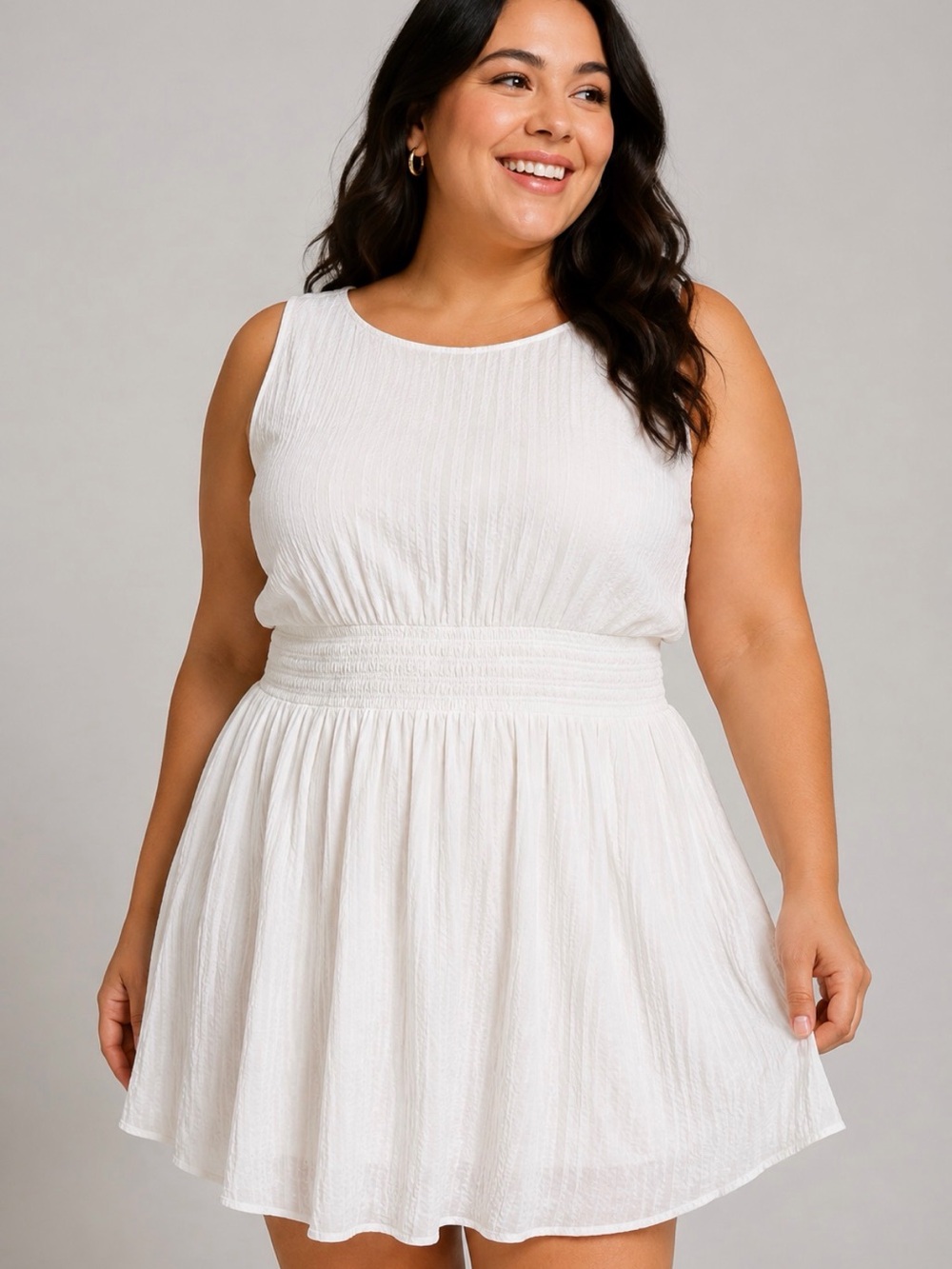 TORRID Sleeveless White Smocked Waist Fit & Flare Dress